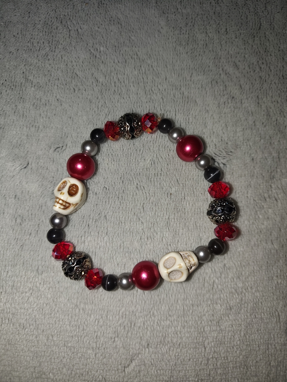 Red Skull Beaded Stretch Bracelet - Handmade Jewelry